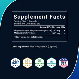 Bio Nutri Magnesium Glycinate For Improved Sleep Stress Anxiety Relief 500mg 240 Capsules