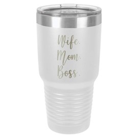 WIFE MOM BOSS White 30 oz Tumbler With Straw and Slide Top Lid | Stainless Steel Travel Mug | Compare To Yeti Rambler