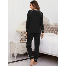 WiWi Bamboo Viscose Womens Pajamas Set Comfy Sleepwear 2 Piece Long SleeveTop with Jogger Pants Lounge Sets S-XXL Black, XX-Large