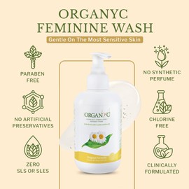 Organyc Organyc Feminine Intimate Wash for Sensitive Skin with Chamomile, Free from Chlorine, Parabens, SLS/SLES, and Synthetic Perfumes 8.5 Fluid Ounce