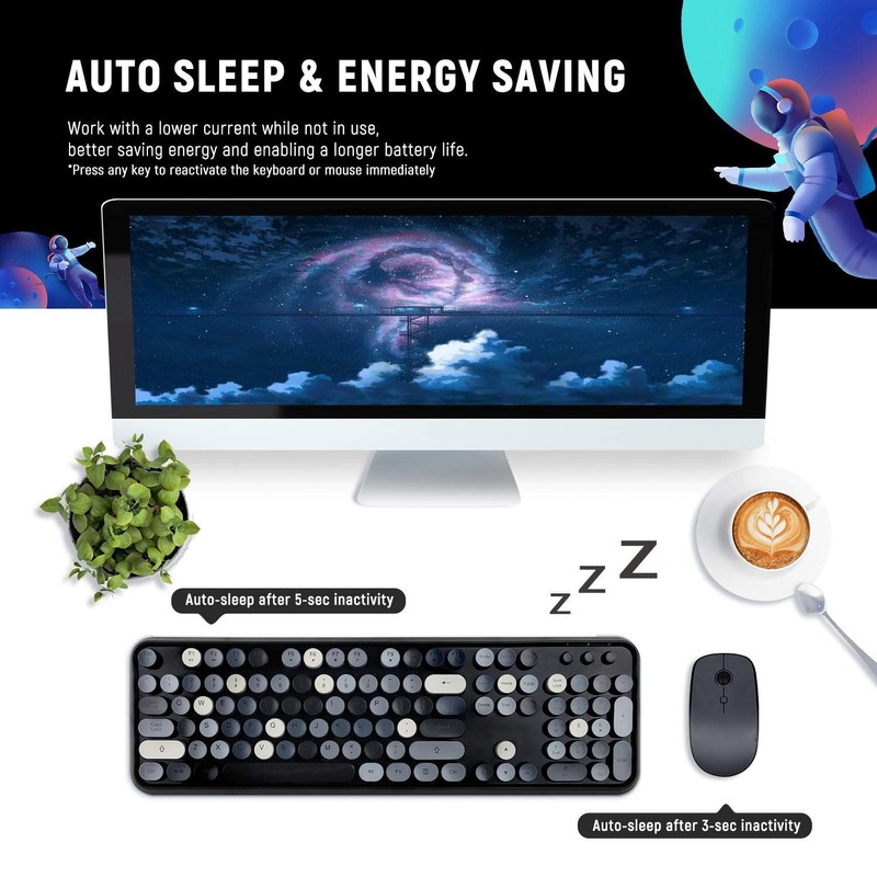 LETTON Wireless Keyboard Mouse Combo, 2.4GHz Typewriter Keyboard Wireless, Colorful