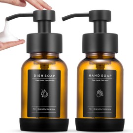 Foaming Soap Dispenser Set, Glass Foam Soap Dispenser with Stainless Steel Pump, 8.5oz Empty Refillable Glass Bottle for Liquid Soap - Kitchen, Bathroom, Commercial