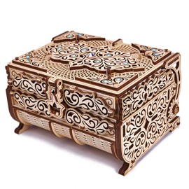 Wood Trick Treasure Box 3D Wooden Puzzle for Adults and Kids to Build - Cute & Neat Design - with Shimmering Crystals - Store Your Jewelry - DIY Gift Box - Wood Model Kit