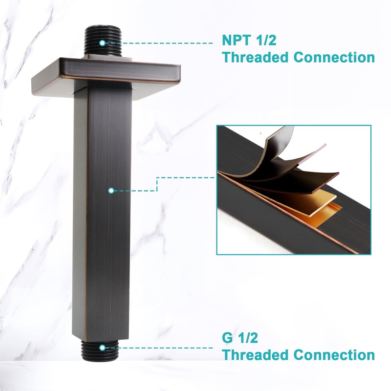 ENGA Straight Shower Arm with Flange, 6 Inch Ceiling Mount