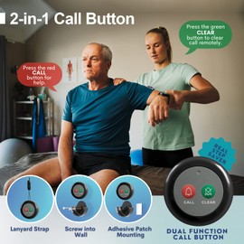 SYNLETT Wireless Call Buttons with Clear Call Dual Function for Wireless Call System Portable Caregiver Pager for Restaurants Nursing Home Clinic Care Facilities 2 PCS Black