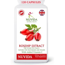 Rosehip Capsules - High Strength Rosehip Supplement with Vitamin C to Support Joint Health, Bones, Cartilage and Collagen Formation - 120 Vegan Rosehip Capsules. Up to 4 Months Supply.