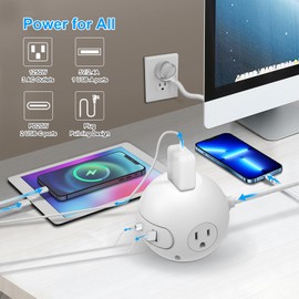 2 Pack 20W USB C Power Strip,Power Strips with 3 Widely Outlets and 3 USB Ports(2 USB C Port),5 ft Flat Plug Extension Cord,Power Delivery Charging for Dorm Rooms,Home Office,White