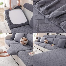 AUCOOMA Couch Cushion Cover Separate Armrest Cover, Separate Stretch Backrest Furniture Protector Sectional Sofa Slipcover (1PC Large Backrest,Dark Gray)