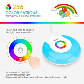 mafiti Children's Desk Lamp, LED Table Lamp, 20 LED Dimmable Bedside Lamp with Touch Control, 3 Brightness Levels and RGB 256 Colour Light for Reading, Study, Work