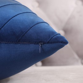 Tosleo Navy Blue Velvet Throw Pillow Covers 24x24 inch Pack of 2 with Gold Leather Decorative Couch Pillowcases Luxury Modern Pillow Cover for Living Room Bedroom Sofa Cushion Bed