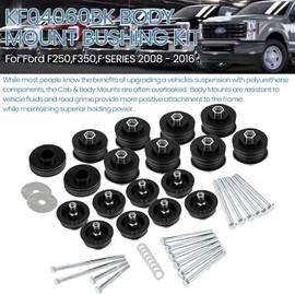 KF04060BK Body Mount Bushing Kit For Ford F250 F350 Super Duty 2008-2016 Polyurethane Body Cab Mounts Hardware Steel Sleeves (Black)