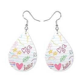 Doodle Notebook Paper Teardrop Earrings - Fun School-Themed Dangle Earrings for Teachers and Students - Hypoallergenic Stainless Steel Hooks - Double-Sided Lightweight Jewelry for Back to School