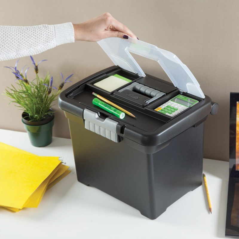 Sterilite Portable Lockable File Box Organizer with Handle and Clear