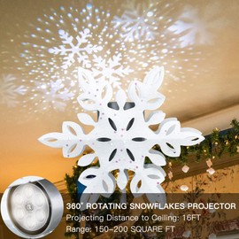 YEAHOME Christmas Tree Topper, 3D Lighted White Snowflake Tree Topper with Snow-White Snowflake Projector for Christmas Treetop, Lights Xmas Tree Star for Christmas Tree Decorations