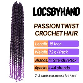 LOCSBYHAND 18 Inch Long Pre-looped/twisted Passion Twist Crochet Hair 4 Packs for Mixed-color Using (4 Packs, TPurple(Ombre Purple)