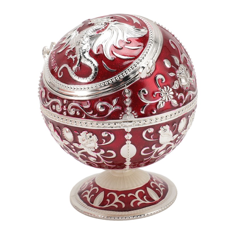 Ball Ashtray with Windproof Lid Retro Dragon Stereoscopic Relief Zinc
