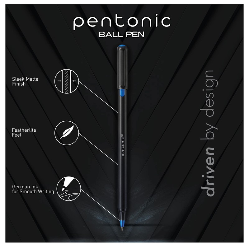 Pentonic Ballpoint Pens In Pen Organizer, Bulk 50 Count, Black