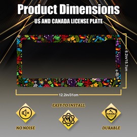 Folk Flowers License Plate Frame Colorful Flower License Plate Holder for Front and Rear Car Tags Stainless Steel Funny License Plate Cars Auto Parts Decoration 6.3 X 12.2 Inch