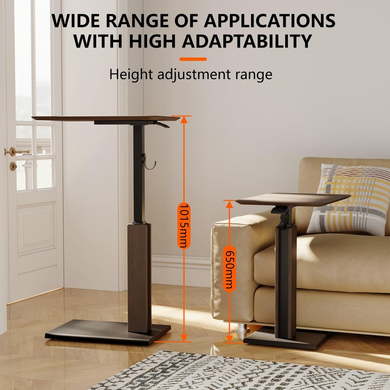 ETHU Overbed Table with Pneumatic Lift, 26.4-39.8 Inch Height Adjustable