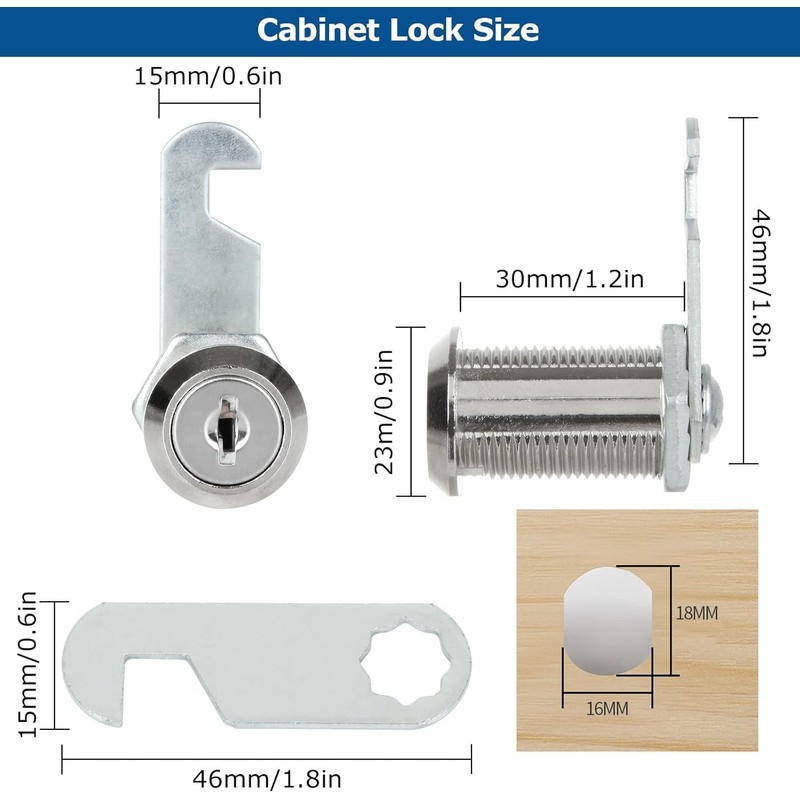 Oungy 12Pack 30mm Cabinet Locks, Keyed Alike Cam Locks Security