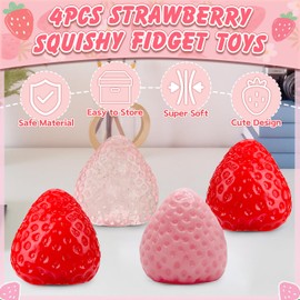 4Pcs Taba Squishy Strawberry Fidget Toys, Fufu Strawberry Squishies Squeeze Toys for Kids & Adults, Stress Relief Sensory Stress Balls Toy for Party Bag Fillers Toy Birthday Gifts