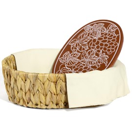 Cecnamt Bread Basket with Terracotta Warmer Stone, Liner and Cover Cloth, Bread Baskets for Serving, Sourdough, Bakers Gift for Kitchen, House Warming Gift - Water hyacinth