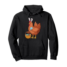 Easter Day Chicken Wearing Bunny Ears Fun Eggs Farm Animal Pullover Hoodie