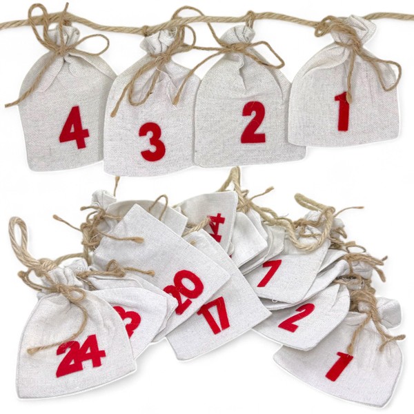 MIJOMA Advent Calendar for Filling, 24 Cotton Bags with Felt
