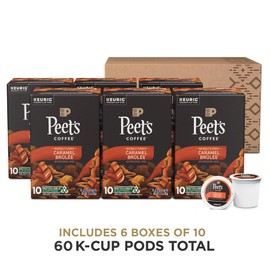 Peet's Coffee, Flavored Light Roast Keurig K-Cup Pods - Caramel Brulee 60 Count (6 Boxes of 10 K-Cup Pods)