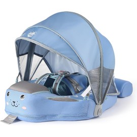 2025 Mambobaby Float with UPF 50+ Sun Protection Canopy Big Buoyancy Non-Inflatable Solid Baby Swim Pool Float for Ages 3-24 Months(Baby Blue)