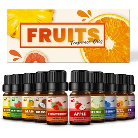 Fruity Fragrance Oil for Candle & Soap Making, INWICOPH Premium Essential Oils 5ml x 10 - Blueberry, Strawberry, Mango, Blood Orange, Essential Oil Diffusers for Home