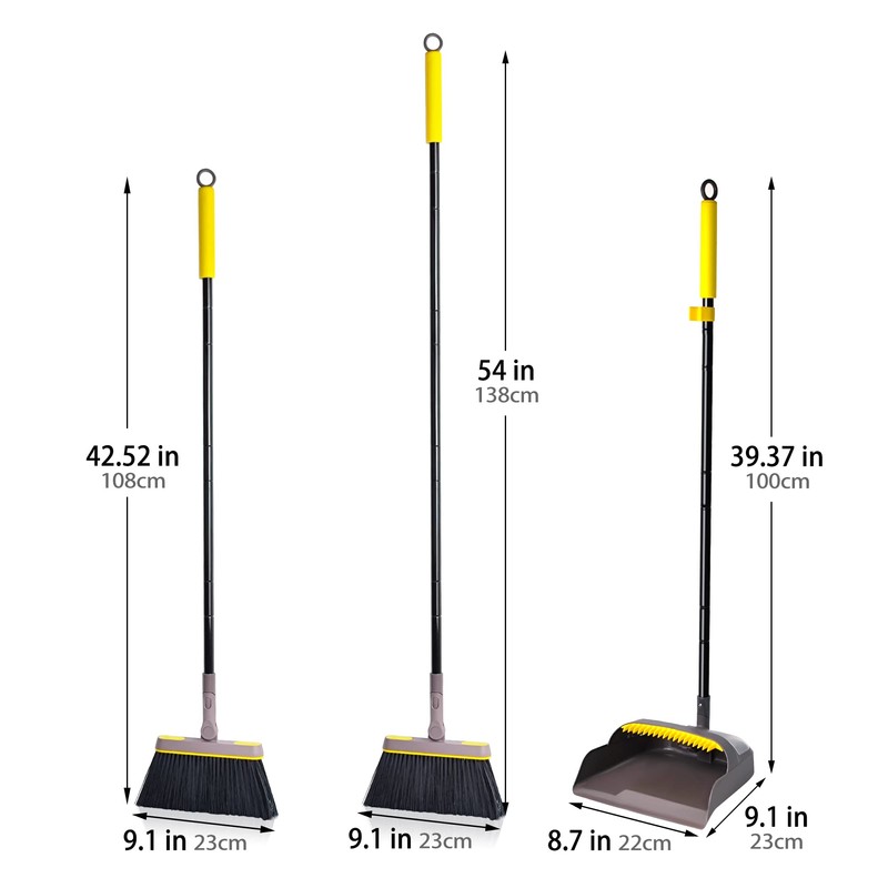 JEHONN Broom with Dustpan Combo Set, Long Handle Lightweight 180