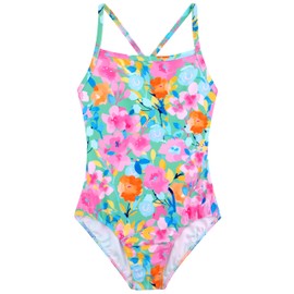 Belovance Girls Swimsuits One Piece Bathing Suit with Criss Corssback Straps 5t Size 6 Toddler Kids Children Swimming Suit Pink Floral Beach Swimwear Quick Dry (Pink Floral, 5-6 Years)