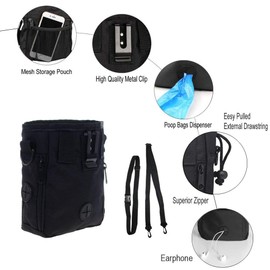 HANWELL Dog Treat Bag with Built-In Poop Bags Dispenser, Puppy Pet Training Walking Pouch with Adjustable Waist Belt & Shoulder Strap, Hands Free Carries for Running (Black)