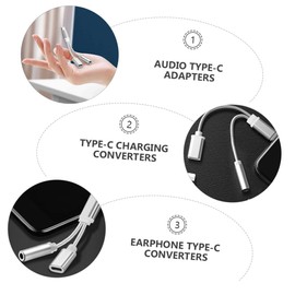 OSALADI 2pcs Type- and Charging Adapters Type-c to Headphone Converter Easy to Install Multipurpose Earphone Connector for Music and Charging Silver
