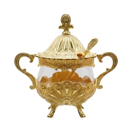 Tsnamay 6.1" Sugar Bowl with Lid and Spoon for Kitchen Coffee Bar and Wedding Party,Sugar Container for Sugar Cube and Powder Sugar,Salt Server,Gold