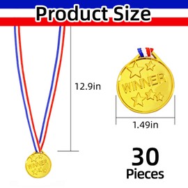 30 Pieces Gold Medals for Kids, Plastic Winner Award Medals, Medals for Awards for Kids with Neck Ribbon for School Sports, Games Competitions, Birthday Party Favor, Talent Show and More