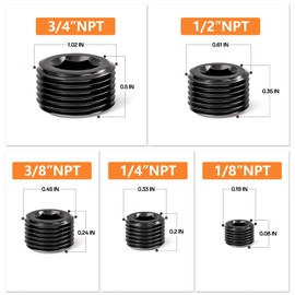 GASHER 70Pcs Carbon Steel Pipe Plug Fitting Internal Hex Thread Socket Pipe Plug Set, 1/8" 1/4" 3/8" 1/2" 3/4" NPT