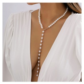 Pearl Pendant Necklaces for Women Long Y Lariat Chain Necklace Freshwater Pearl Choker Necklace Birthday Anniversary Mother's Day Gifts for Women Jewelry Gifts., Copper, No Gemstone