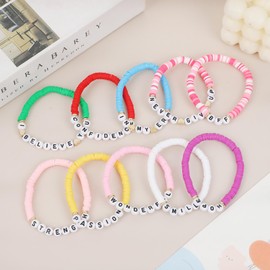 yongder 10pcs Friendship Bracelets Heishi Surfer Stretch Stackable Preppy Clay Bead Braclet for Women, One Size, Acrylic, no gemstone