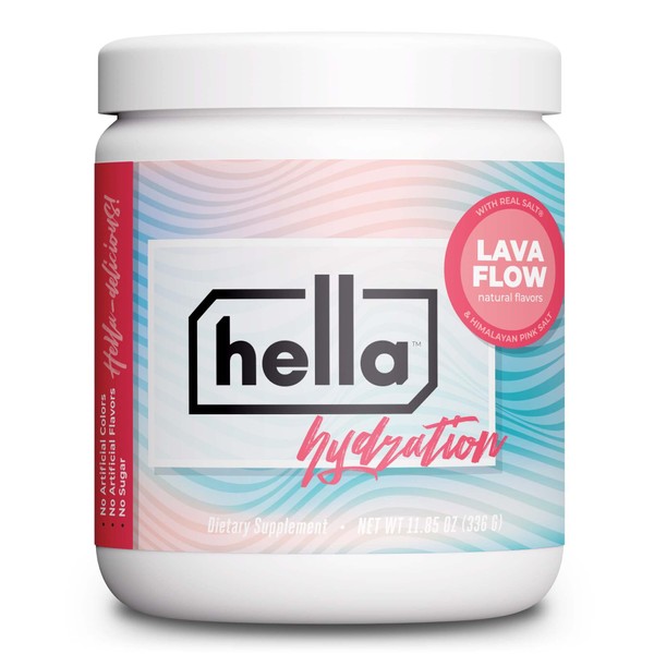 HELLA Hydration Lava Flow Electrolytes Powder No Sugar, Hydration Drink Mix with Real Salt, Potassium, Magnesium, Supports pH Balance, Muscle Recovery, No Artificial Flavors, Lava Flow, 60 Servings