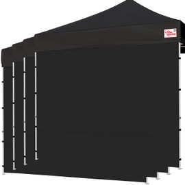 Tradesparker 10x10 Pop up Canopy Sidewall Kit Only, 3 Sidewalls & 1 Doorwall Removable Zipper End Fit for Commercial Instant Tent Canopies,NOT Excluding Top and Frame,Black