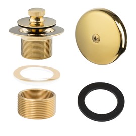 Artiwell Push & Lock Tub Trim Set with Single-Hole Overflow Faceplate, Bathtub Conversion Kit Assembly with Conversion Bar, Universal Fine/Coarse Thread, No Putty Installation (Polished Brass)