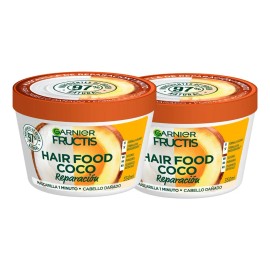 Kit Garnier Fructis Hair Food Coco 2 Pack de Mascarilla Reparación, Ideal Para Pelo Dañado. Crema Para Peinar.