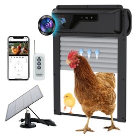 Seveat Automatic Chicken Coop Door with HD Camera, Solar Powered 5000mAh Battery - Door Opener with Remote, Timer & Anti-Pinch Sensor, App-Based Monitoring (Black)