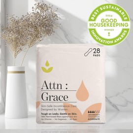 Attn: Grace Moderate Incontinence Pads for Women (28-Pack) - High Absorbency Sensitive Skin Protection for Medium Bladder Leaks or Postpartum | Discreet 100% Breathable & Plant-Based