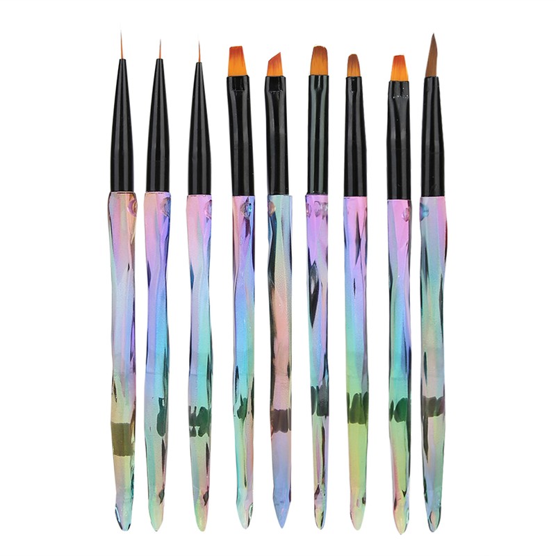 9pcs Gradient Handle Portable Nail Art Brush DIY Flower Pattern
