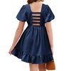 Arshiner Girls Summer Cut-Out Back A-Line Dress Puff Sleeves Square Neckline Flounce Hem Dresses Navy Blue 10-11Y