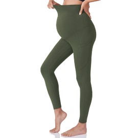 POSHDIVAH 2Pcs Women's Maternity Workout Leggings Over The Belly Pregnancy Yoga Pants with Pockets Soft Active Wear Work Pants Black Green Large