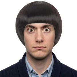 60s 70s Retro Black Bowl Cut Wig for Men Funny Mushroom Hair